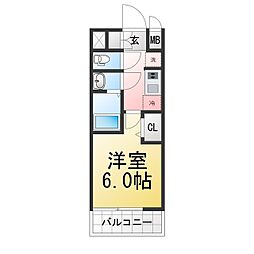 CREST TAPP浅間町 1Kの間取図画像
