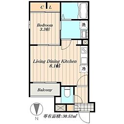 Cherim浄心West 1LDKの間取図画像