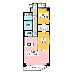オーベル城西 2LDKの間取図画像