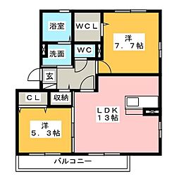 エクセル庄内 2LDKの間取図画像