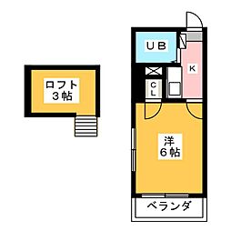 パレス竹越 2階1Kの間取り