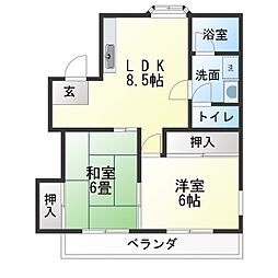 コーポ新西 2LDKの間取図画像