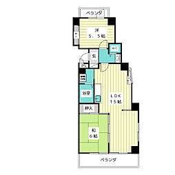 サンリバー高針高針中央ビル 2LDKの間取図画像