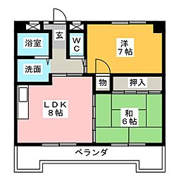 山田ビル 2DKの間取図画像