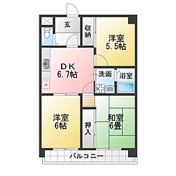 アーバンきたじま 3DKの間取図画像