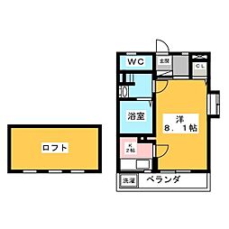 ニューエレガント東山 1Kの間取図画像