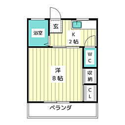 ビューハイツ高城 1階1Kの間取り