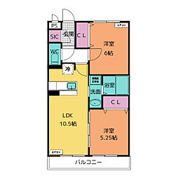 D’room京命 3階2LDKの間取り