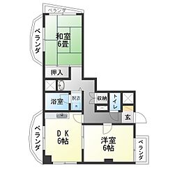 THEBOX新西 2DKの間取図画像