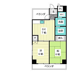 日宝レスカール星ケ丘 2DKの間取図画像