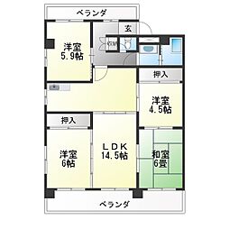 第2香流マンション 4LDKの間取図画像