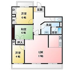 三旺マンション第2社台 3LDKの間取図画像
