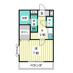 アンプルールリーブルルーアン 1Kの間取図画像