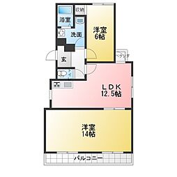 レーイクタウン101 2LDKの間取図画像