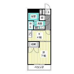 クリスタルコート 1DKの間取図画像