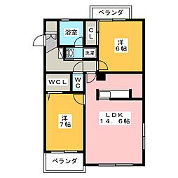 EXIAKANOKO 2LDKの間取図画像