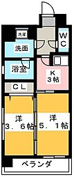 カレント茶屋が坂 2Kの間取図画像
