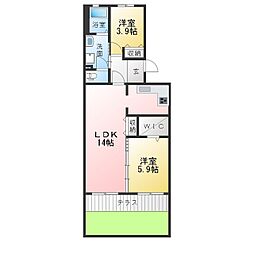UR都市機構アーバンラフレ星ケ丘3号棟 2LDKの間取図画像