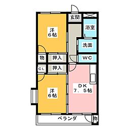 コーポ山の手 2DKの間取図画像