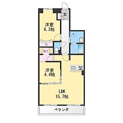 アソシア高社 2LDKの間取図画像