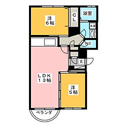 鹿子マンション 2LDKの間取図画像