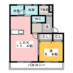 パークウエスト上社 1LDKの間取図画像