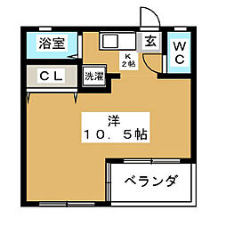 シャトーニシワキ 3階1Kの間取り