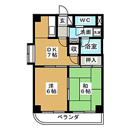 エレガントパレス守山 2DKの間取図画像
