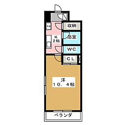 レージュAｓａｎｏ 4階1Kの間取り