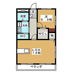 新守マンション 4階1LDKの間取り