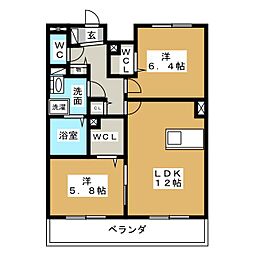 メルヴェーユ瀬古 2LDKの間取図画像