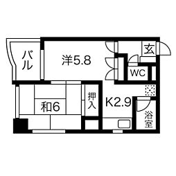 エクセレント平安通 2Kの間取図画像
