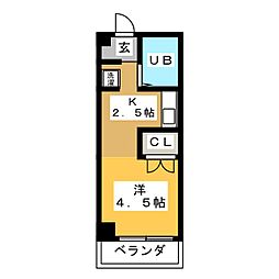 ザイテツマンション 1Kの間取図画像