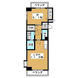 ワイズタワー徳川 1LDKの間取図画像