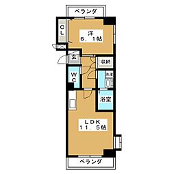 ワイズタワー徳川 1LDKの間取図画像