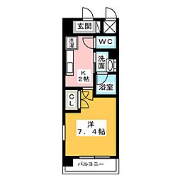 レーヴェスト平安 1Kの間取図画像