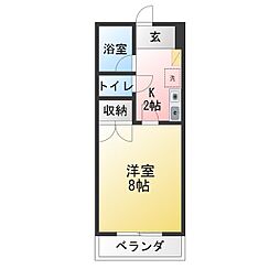 アストリー赤城 1Kの間取図画像