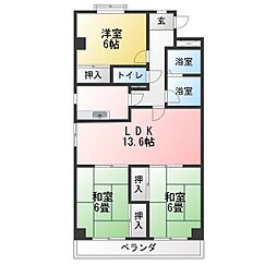 サンパーク上新 4DKの間取図画像