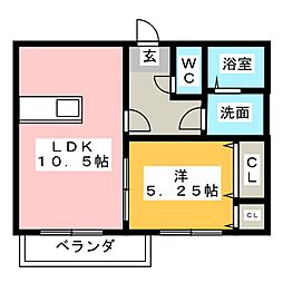 ジョイフルふじB棟 1LDKの間取図画像