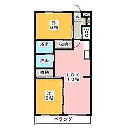 ガーデンクレスト小田井 2LDKの間取図画像