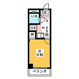 八木兵小田井ハウス 1Kの間取図画像
