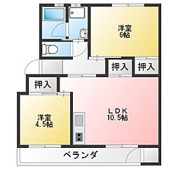 赤坂コーポ北棟 2LDKの間取図画像