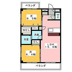 リブレコート本山 2LDKの間取図画像