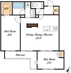 セレニティ本山 2LDKの間取図画像