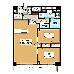 グランルクレ新栄イースト 10階2LDKの間取り
