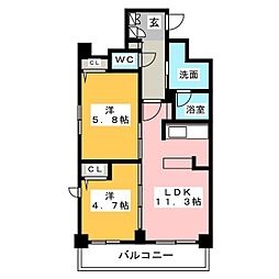 S-RESIDENCEAOI2 1Kの間取図画像