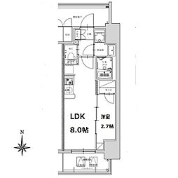 S-RESIDENCE亀島駅前ascent 9階1LDKの間取り