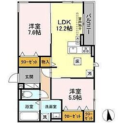 メゾンセリーブ 1階2LDKの間取り