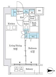 プレイズシード名古屋亀島 8階1LDKの間取り