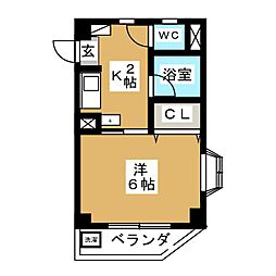 スミワンルームマンション2 1Kの間取図画像
